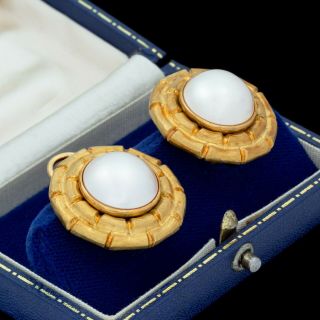 Antique Vintage Art Deco Mid Century 18k Gold Italian Mayors Mabe Pearl Earrings