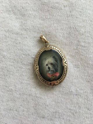 Antique Victorian 14k Yellow Gold Locket W/ Enamel - Westie Terrier