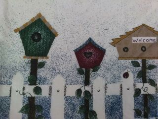 Vintage Birdhouse Placemats,  Set 4 - 13x18 Padded Table Placemats Blues/tan Flaw