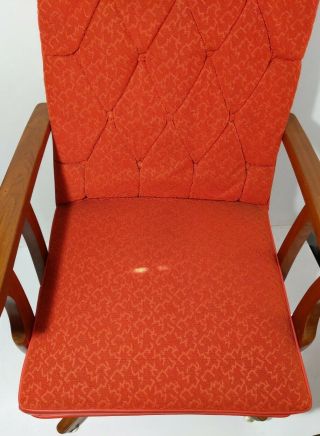 Vintage Mid Century Modern Swivel Lounge Chair Orange,  Solid Wood,  Spring Rocker
