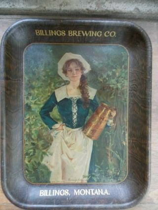 1910 Antique Pre Prohibition Billings Brewing Co.  Tin Beer Tray Montana Vintage