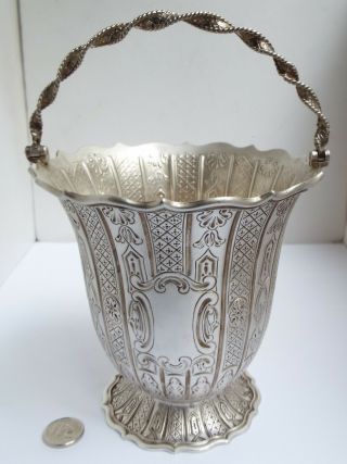 Rare Large Heavy Antique Victorian Irish Dublin 1860 Solid Silver Sugar Basket