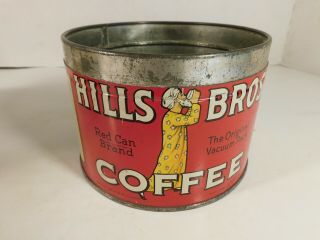 Vintage Hills Bros 1 Pound Coffee Tin,  Red Can Brand,  No Lid
