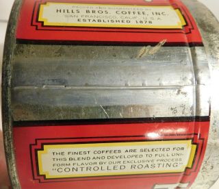 Vintage Hills Bros 1 Pound Coffee Tin,  Red Can Brand,  No Lid 3