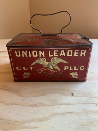 Vintage Union Leader Cut Plug Tobacco Smoke And Chew Tobacco Tin Lunchbox