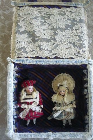 2 Miniature 4 Inch antique French dolls,  marked 31 - 10 3