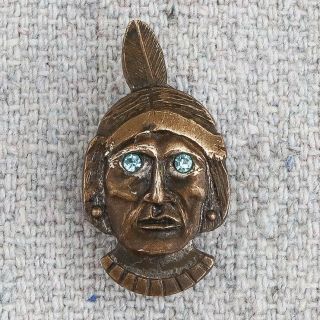 Vintage Navajo Freight Lines Native American Indian Chief Service Pin Blue Eyes