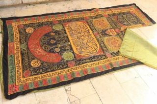 HUGE OLD ANTIQUE ISLAMIC CAIROWARE INLAID WITH BRASS OTTOMAN CURTAIN KAABA 3 m 3