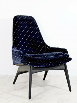 Mid Century Modern Rare Adrian Pearsall Blue Velvet Wood Lounge Armchair 1970s