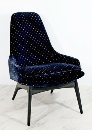 Mid Century Modern Rare Adrian Pearsall Blue Velvet Wood Lounge Armchair 1970s 2