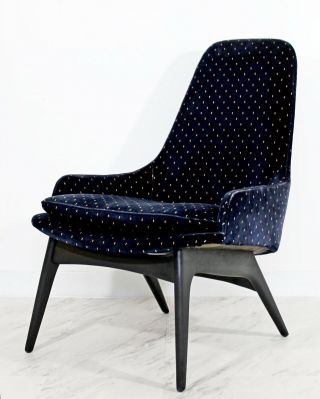 Mid Century Modern Rare Adrian Pearsall Blue Velvet Wood Lounge Armchair 1970s 3