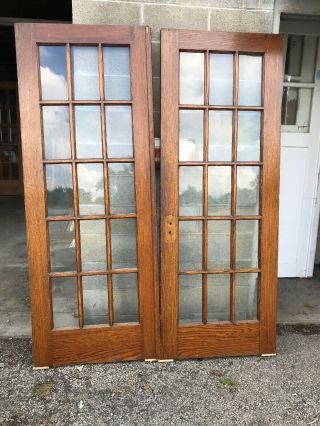 Mar 323 Matched Pair Antique Oak Flat Glass French Doors 60 X 79.  5