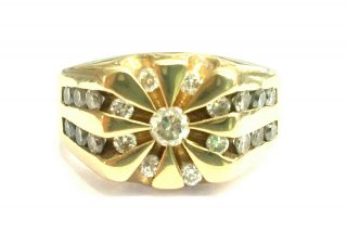Mens Vintage 14k Yellow Gold Diamond Sunburst Ring 0.  90 Ctw,  15 Grams,  Size 10.  5