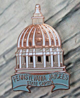 Pennsylvania Jaycees Vintage Lapel Enameled State Capitol Building Ribbon Pin
