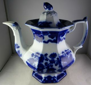 Antique Flow Blue Cashmere Tea Coffee Pot W/lid - Acorn Finial