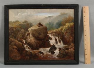 19thc Antique American Western Indian,  Beaver Hunter,  Landscape Painting