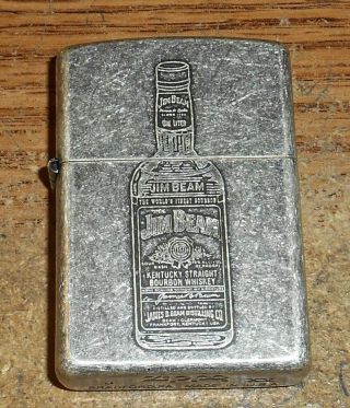 1999 Zippo Jim Beam Bottle Full Size Antique Silver Plate Lighter/new/tough