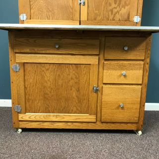 Antique Oak Hoosier Cabinet With Galvanized Pull Out Counter 2