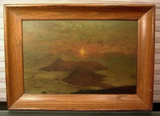 Antique 19thc French Impressionist Tonalist Sunset Landscape Oil Painting