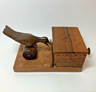 Vintage Folk Art Hand Carved Wooden Bird Cigarette Dispenser