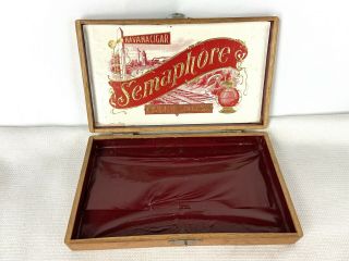 Vintage Semaphore Wooden Cigar Box 9” Wide
