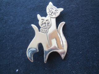 Vtg.  Sterling Silver.  925 Cats,  Kittens Mexico Taxco Signed Tp - 25 Pin