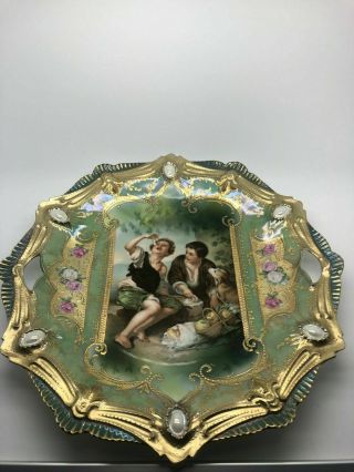 Antique Rs Prussia Porcelain Portrait Plate Keyhole Mellon Eaters Art Nouveau
