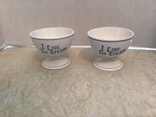 Vintage Ceramic Ice Cream Footed Bowls,  “ I Love Ice Cream”, .