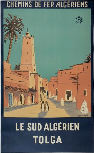Vintage Poster Le Sud Algerien Tolga Algeria Rail Travel Railroad Linen