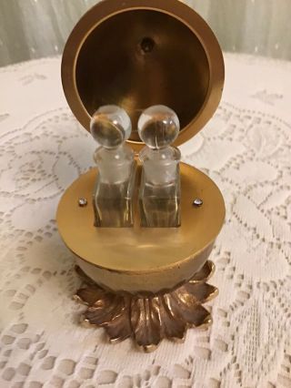 Rare Antique Vintage Evans Gold Enamel And Brass Oval Egg Shaped Perfume Dauber