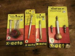 4 Vintage Nos X - Acto Precision Chuck Set Hand Held Drill Pin Vise Screw Driver