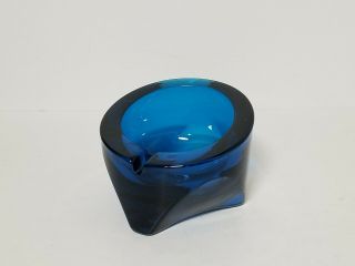 Vintage Mid Century Viking Glass Ashtray Blue Half Orb Slant Tripod