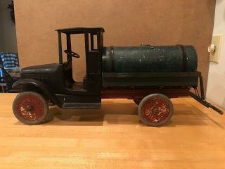 Antique 1920’s Buddy L Tanker Truck With Rare Rear Spreader,  Missing Tank Cap.