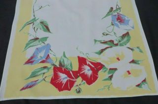 Vtg Wilendur Tea Towel Cup Dish Red Blue Morning Glories Yellow Border Floral