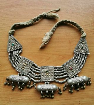 Yemenite Lazem Necklace Large Antique 19th Cent.  Low Grade Silver Middle East