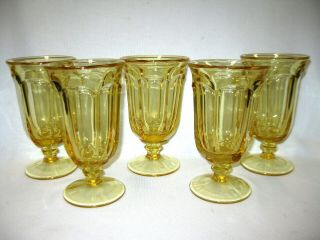 Set Of 5 Vintage Imperial Glass Old Williamsburg Yellow Iced Tea Goblets 6 1/2 "