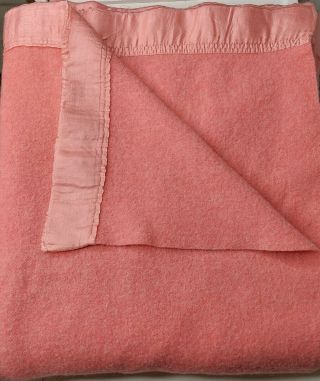 Vintage Vermont Native Industries Pink 100 Wool Blanket W/ Satin Trim 80 " X68 "