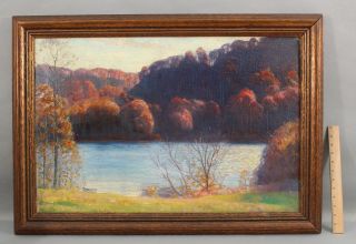 1930 Harold Dunbar,  Antique Rogers Lake Lyme Ct Autumn Landscape Oil Painting