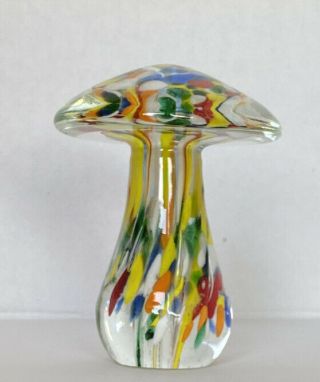 Vintage Italy Millefiori Mushroom Art Glass Sculpture Paper Weight Multi Color
