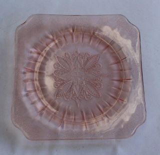 Vintage Adam Berry Square Pink Depression Glass Dinner Plate