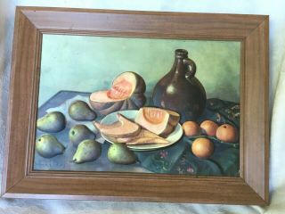 Vintage Still Life 3d Lithograph Fruits And Bottle By Henk Bos D.  A.  C.  Ny