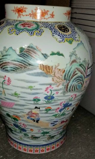 Very Large Antique Chinese Porcelain Famille Rose Vase With Lid 25 " H