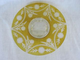 Vintage Amber Cut To Clear Bohemian Glass Footed 10 1/2 " Plate