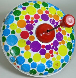 Vtg Spinning Top Toy J Chein Tin Litho Bubble Dots Beat Up But Great 10 In