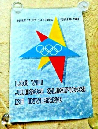 Poster Squaw Valley Lake Tahoe 1960 Olympics Rare In Spanish 1958