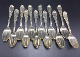 Tiffany & Co Antique Sterling Silver Chrysanthemum Set Of 12 Spoons 5 3/4”