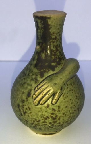 Unusual Vintage Hand Thrown Vase Art Pottery Weed Pot With Arm Design