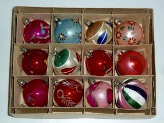 12 Vintage Christmas Tree Glass Ball Ornaments Santa Land Made In Poland Polish