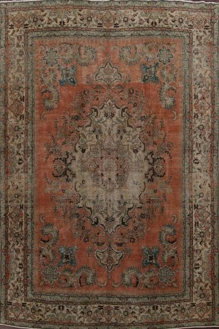 Floral Semi Antique Traditional Hand - Knotted Area Rug Wool Oriental Carpet 10x13