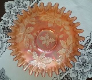 Vintage Fenton Marigold Carnival Glass Bowl,  Autumn Acorns 2
